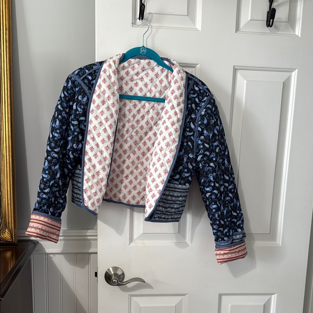 Womens Blue and pink Floral Jacket- reversible